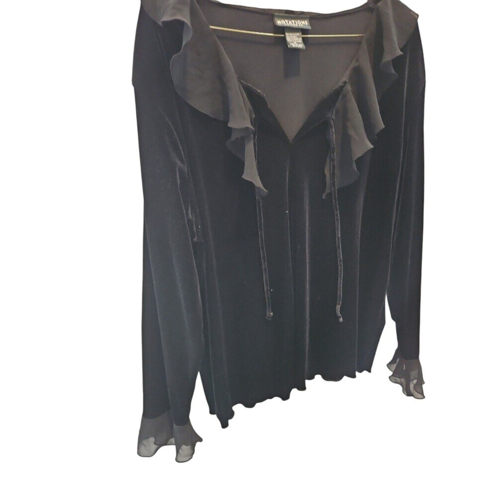 NOTATIONS XL BLACK VELVET RUFFLED NECK BLOUSE SZ Xl - Picture 6 of 8